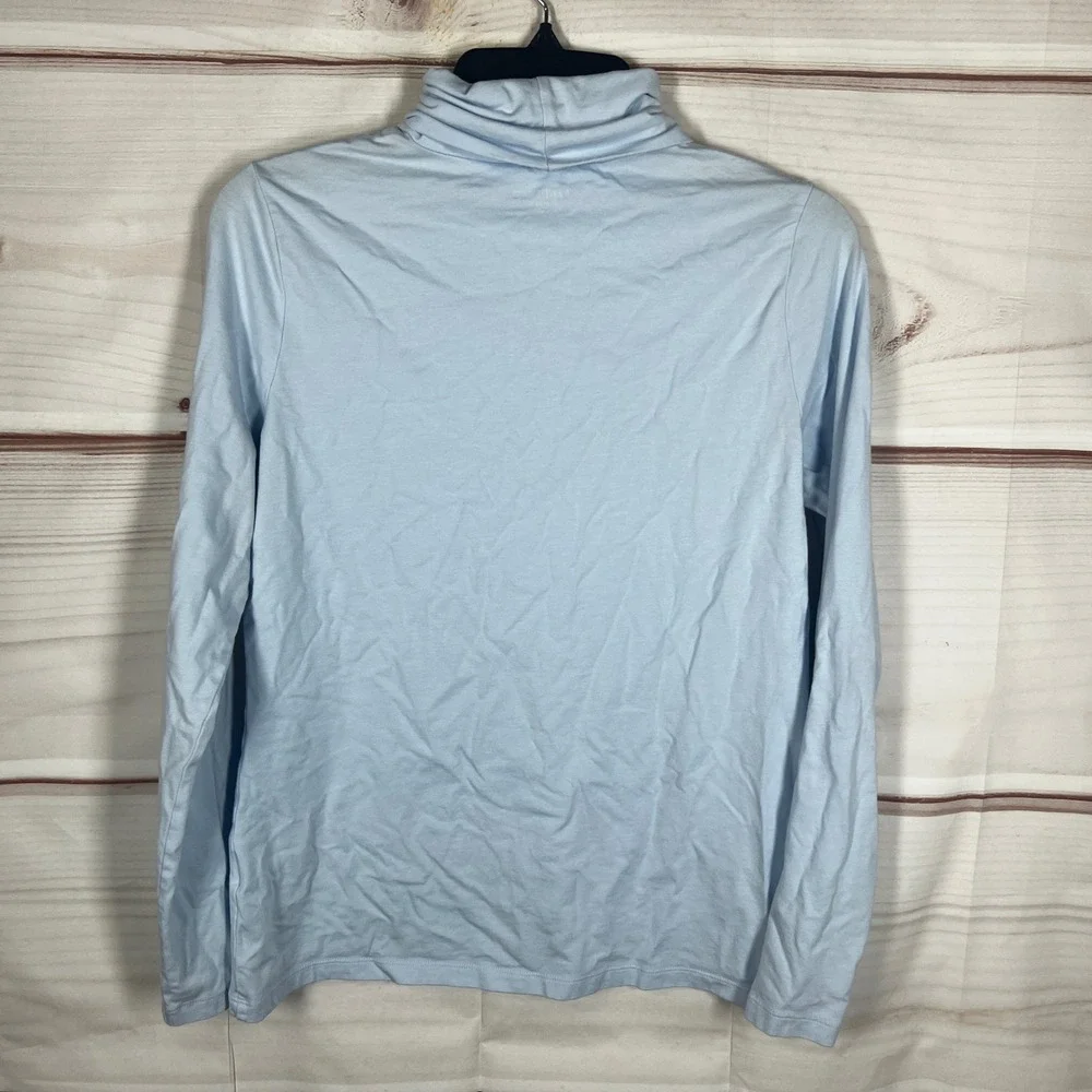Lands' End Shaped Fit T-Shirt Women Medium Blue Solid Turtleneck Long Sleeve Top